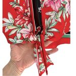 Fig & Flower Floral Lace Trimmed Tie Front Blouse‎ Top M Red Size M Photo 6