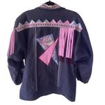 Handmade Vintage‎ One of a Kind  Patchwork Fringe Denim Jacket Boho Western XL Photo 1
