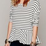 We The Free Free People White and Black Auntie Em Waffle Knit Peplum Long Sleeve Photo 10