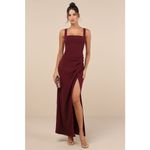 Lulus NWT  Glamorous Disposition Burgundy Ruched Maxi Dress Bridesmaid Gala Sz L Photo 1