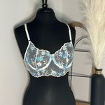 Blue Lace Floral Embroidered Lingerie Bra White Size M Photo 1