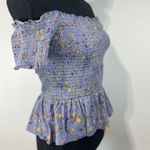 American Eagle Smocked Off-Shoulder Cropped Top Women’s Sz S Floral Periwinkle Photo 3