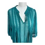 Black Rainn Teal Sheer Blouse Swiss Dot Boho Peasant Top Romantic Women's Large Photo 4