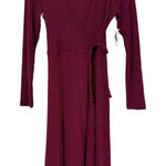 Old Navy  women’s small Knit Wrap Dress Wine Long Sleeve Tie Front Stretch ribbed Photo 0