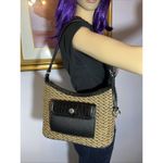 Brighton Brown Black Wicker And Leather Shoulder Bag Purse Woven Strap Zip Top Photo 6