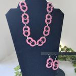 Pretty in Pink Silver and Pink Link Necklace Earrings Set Photo 0