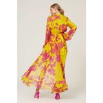 Caroline Constas Liv Yellow Floral Print Silk Long Sleeve V Photo 1