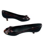 Stuart Weitzman  Fabric Open Toe Heel Patent Leather Tortoise Trim Size 8.5N Photo 2