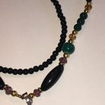 Elegant Green Floral Pendant and Black Beaded Boho Necklace Photo 4