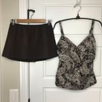 Jantzen Paisley Tankini Top Skirted Bottoms Womens 10 Brown White Two Piece Photo 1