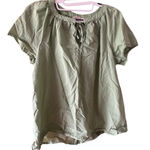 Loft  Light Green‎ Flowy Short Sleeve Tie Neck Blouse Photo 0