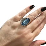 Boutique Aquamarine Costume Jewelry Statement Ring Oval 6 Silver Setting Photo 2