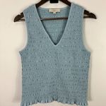 Loft Tank Top XL Blue Textured Smocked Sleeveless Cottagecore Coastal Preppy Photo 0