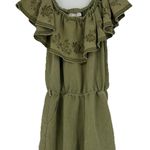 Giddy Up Glamour  Boho Off The Shoulder Romper Olive Green Embroidered Size S Photo 0