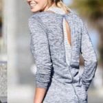 Athleta Navy Striped Breezy Split Back Athletic Top Photo 0