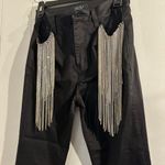 Akira Black Jeans with Silver Rhienstone Fringe Detail Photo 1