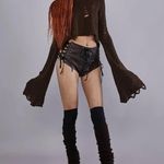 Dolls Kill NWT Widow  brown black leather lace up shorts sz S Photo 4