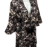 Joseph Ribkoff  Lightweight Trench Coat W/Bow 14 Black Cream Unlined Bell Sleeve Photo 2