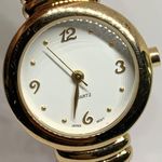 Quartz analog women’s cuff bracelet watch 26mm gold tone case red bracelet size Photo 1