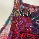 Multicolor Patchwork cropped overalls size XL paisley art funky hippie Red Photo 4