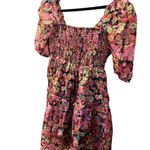 Very J  Floral Print Mini Dress Square Neck Puff Sleeve‎ Smocked Pink Women's Sm Photo 2