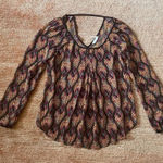 Blu Pepper Sheer Boho Blouse Top S Multicolor Chevron Long Sleeve Lightweight Photo 0