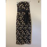 Shoshanna RTR Sz 4 Valerie Black Gold Leaf Strapless Bow Waist Midi Dress Photo 3