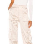 Revolve  H:OURS Port Satin Pearl Champagne Cargo High Waisted Pants Trousers Photo 0