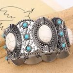 Bohemian Retro Style Silver Color Elastic Women's Turquoise Bracelet Bangle Jewelry Gift Faux Fashion Jewelry Photo 6