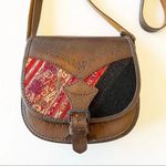 Vintage Leather and Fabric Boho Crossbody Saddlebag Purse Southwestern Cowgirl Brown Photo 8
