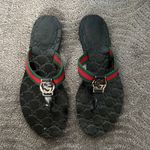 Gucci Interlocking GG Monogram Leather Web Stripe Thong Sandals Black Size 39.5 Photo 2