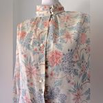 Vintage ‘80s Inner Visions by Ship ‘n Shore Cream Floral Print High Neck Blouse Pink Size L Photo 2