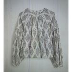 Madewell Shirred Crewneck Balloon Sleeve Button Down Top Cream w/Black Dots Sz L Photo 2