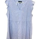 Lane Bryant Size 14 Blue and White Striped Blouse Capped Ruffle Sleeve Vneck Photo 0