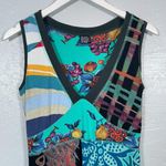 Desigual Women L Multi Colored Patchwork Dress Embroidery V Neck Sleeveless Photo 4