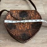 Brown boho western tooled floral leather crossbody bag made in Mexico Photo 10