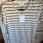 IRO  Women’s Mina Linen Striped Distressed Tee Shirt Black White Photo 3