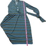 Calvin Klein CALVIN KLIEN Women's Faux Wrap Sz 4 Blue Long Sleeve Geo Print Midi Dress Photo 13