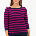 Talbots Petites Striped 3/4 Sleeve Knit Top Pink Blue Boat Neck Pullover, Small Photo 0
