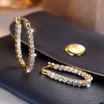 Inside Out Oval Hoop Earrings Layered In Gold With Simulated Diamonds NWT​ Photo 2