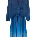 Wayward Fancies eShakti Blue Gradient Star Print Midi Dress Long Sleeve Ruched Size M Photo 0