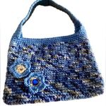 Handmade Adorable Crochet Blue & Gray Blended Purse. Connected Shoulder Handle bag Photo 0