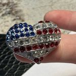 Lot Of 2 Brooch Pins American Flag / Heart Red White & Blue Patriotic Photo 6