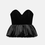 ZARA top Black Strapless Peplum Corset ruffle voluminous party cocktail Photo 8
