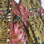 Madewell Shirred Cap-Sleeve Top in Brushstroke Monstera Dark Coffee Large Photo 9