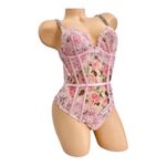 Victoria's Secret Womens  Call Me Rose Floral Rhinestone Bling Strap Bodysuit Sz L Photo 3