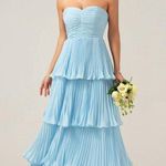 Zapaka Sky Blue Sweetheart Pleated Tiered Long Bridesmaid Dress Size 2 Photo 0