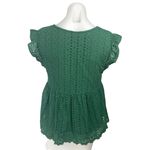 The Impeccable Pig Green Embroidered Eyelet Ruffle Babydoll Blouse Top Size M Photo 1