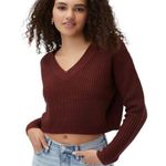 Aeropostale NWT Women’s Sz S Tawny Port Crop Top Waffle Knit V Neck Sweater Photo 0