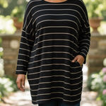 Chico's  Black White Striped T-Shirt Dress with long  Sleeves Size XL Photo 0